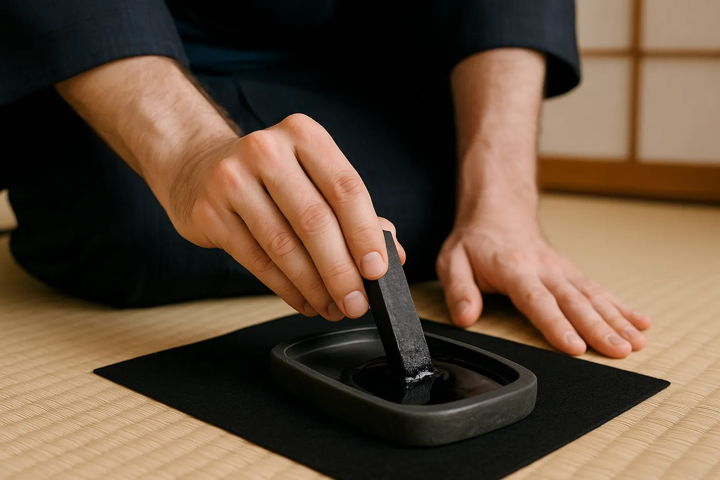 Grinding ink on an inkstone