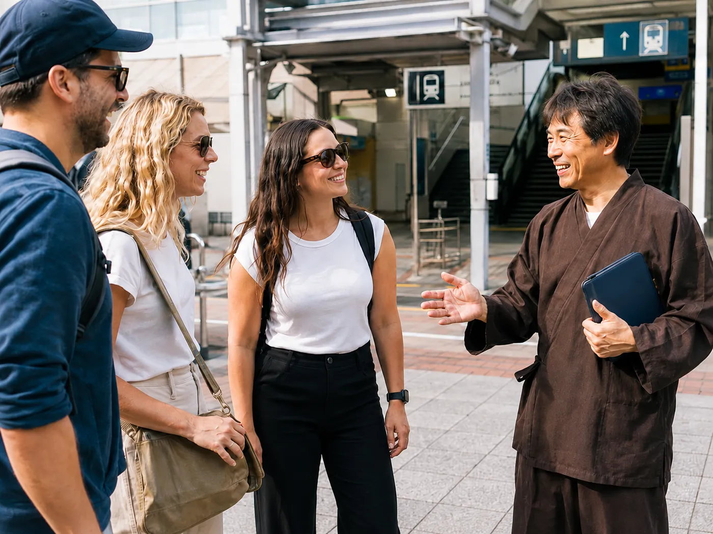 Meeting the host in front of the station